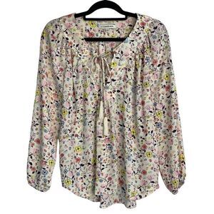 Lex & Madison Women's Multi Color Tassel Lace Up Long Sleeves Drapey Blouse Top